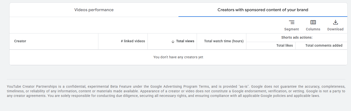 youtube creator partnerships creators table